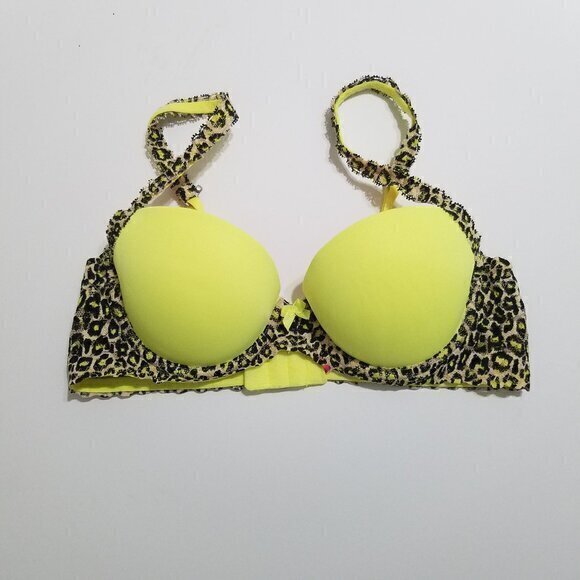 PINK Victoria's Secret Push-Up Animal Print Neon Bra Size 34A - Picture 1 of 9